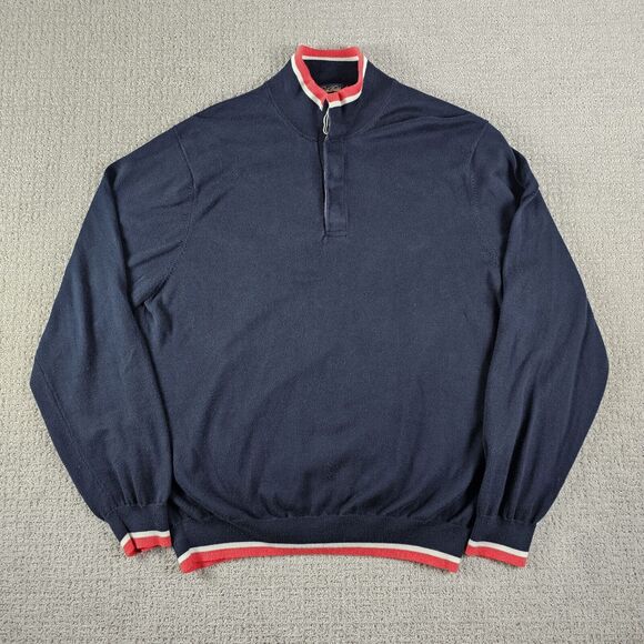 Brooks‎ Brothers Navy Striped Supima Cotton Long Sleeve Henley Sweater Mens XL - Picture 1 of 8
